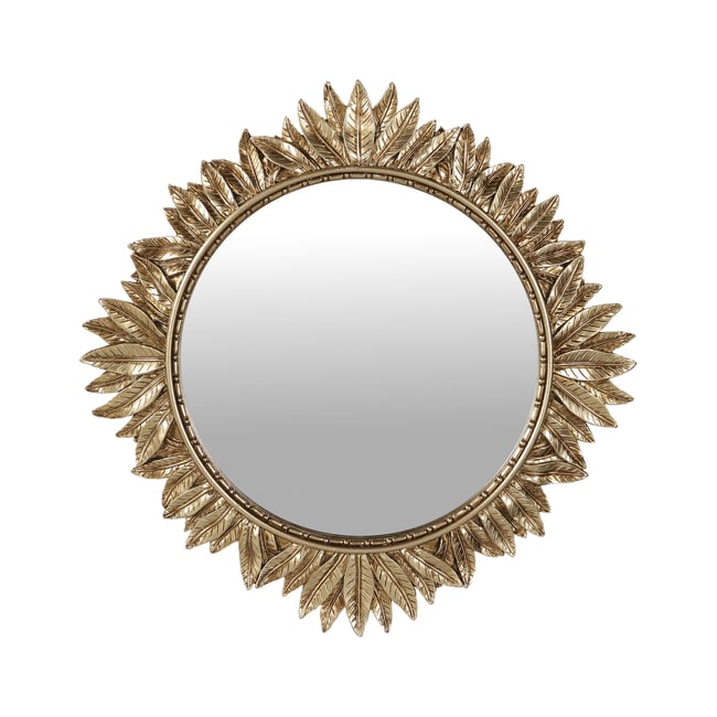 Miroir soleil feuilles 27.5cm Couleur or <span itemprop=