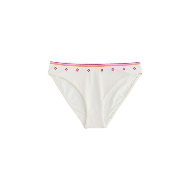 Bas de bikini taille haute ornés sequins crème/rose <span itemprop=