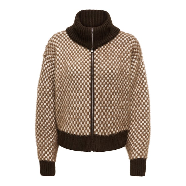 Gilet zippé imprimé imprimé marron <span itemprop=