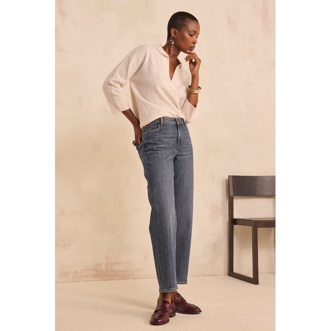 Jean droit cropped délavé clair RUDY stone used <span itemprop=