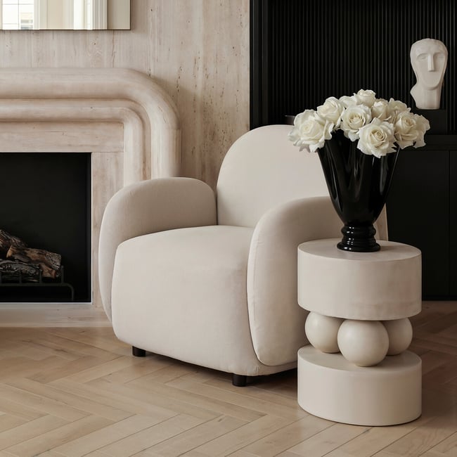 Sora Sphere Centered Mango Wood Side Table, white, ÉDITÉ