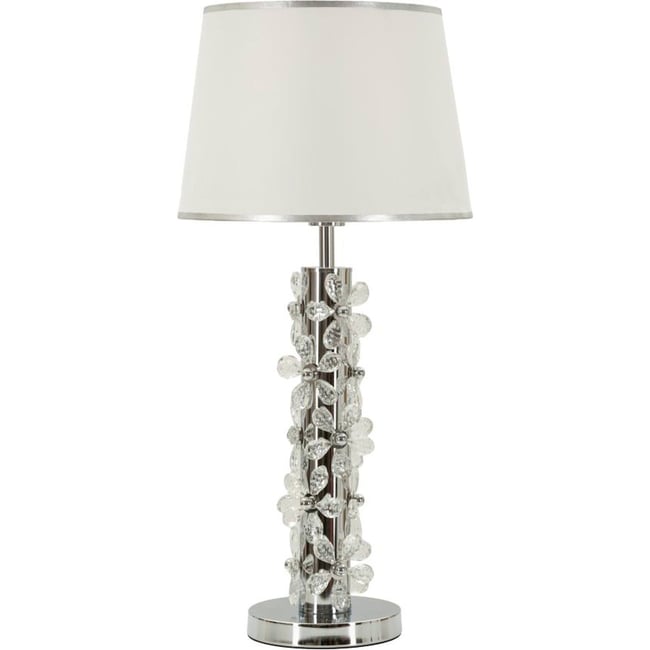 Lampe à poser en fer décor floral GLAM Couleur argenté et blanc <span itemprop=