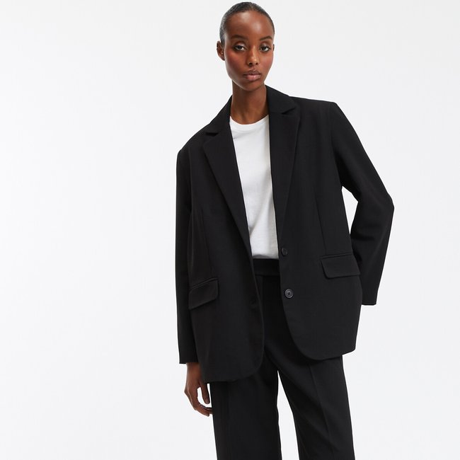 Chaqueta americana amplia de poliviscosa negro <span itemprop=