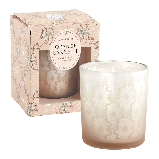 Bougie 160 g parfum Orange Cannelle RUBANS DE FÊTE Couleur orange <span itemprop=