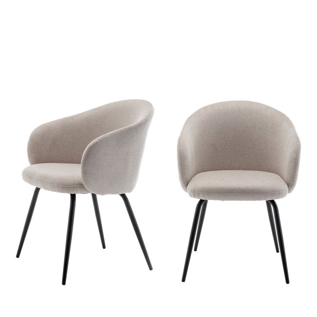 Lot de 2 fauteuils de table en tissu et métal- CALABRA Couleur beige <span itemprop=