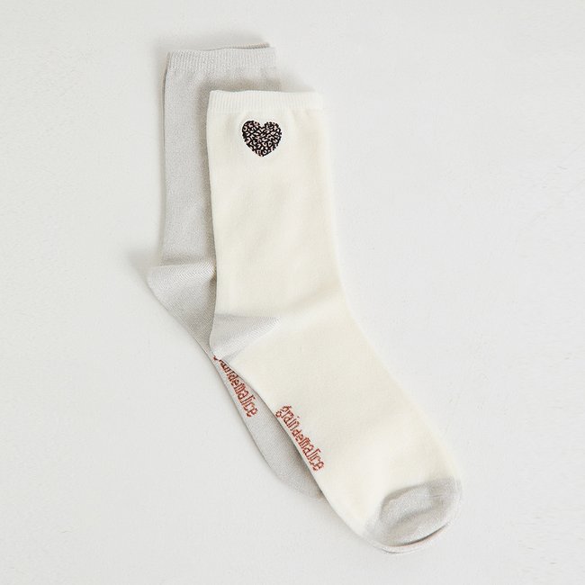 Lot de 2 paires de chaussettes blanc cassé ecru <span itemprop=