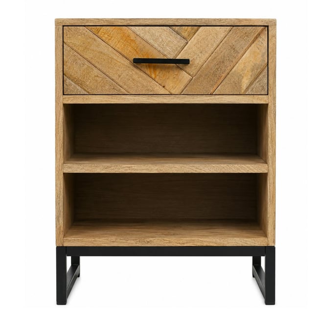 Table de chevet en bois de manguier 1 tiroir BRIX Couleur bois naturel <span itemprop=