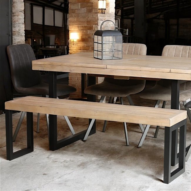 Banc de table en bois recyclé 140 cm AUCKLAND Couleur bois naturel <span itemprop=