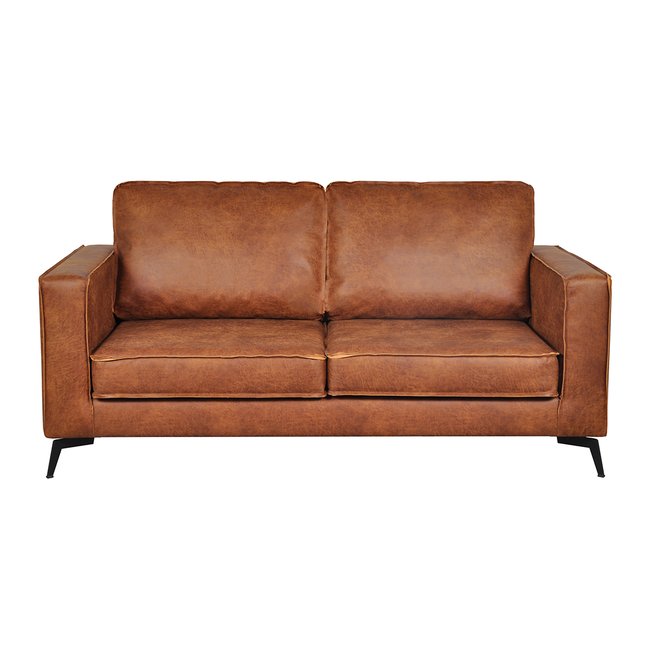 Canapé vintage 2-3 places cuir marron cognac aspect vieilli et métal noir SONNY Couleur marron <span itemprop=
