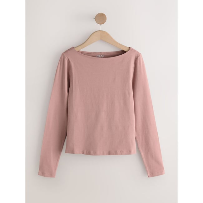 T-shirt à manches longues et col bateau rose <span itemprop=