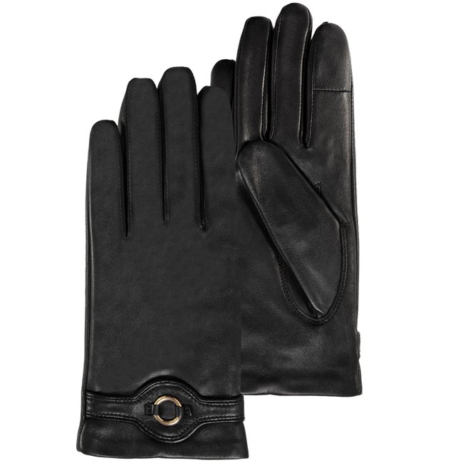 Gants tactiles en cuir d agneau pleine fleur doubles soie noir Isotoner La Redoute