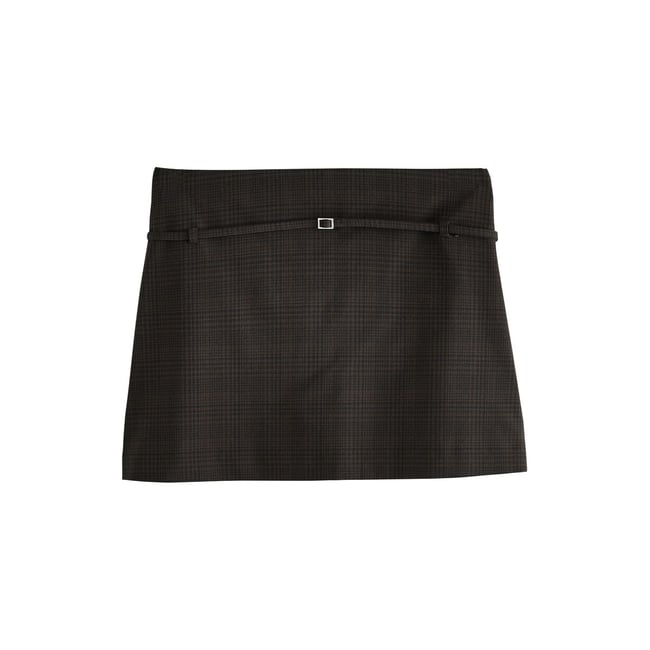 Mini jupe-short avec ceinture carreaux marron chocolat <span itemprop=