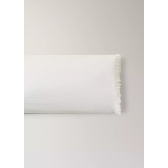 Taie d'oreiller coton lavé volant en gaze effiloché 45x110 cm écru <span itemprop=