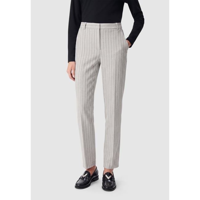 Pantalon de tailleur rayures tennis beige <span itemprop=