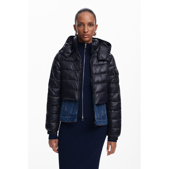 Desigual - Manteau court matelassé combiné noir <span itemprop=