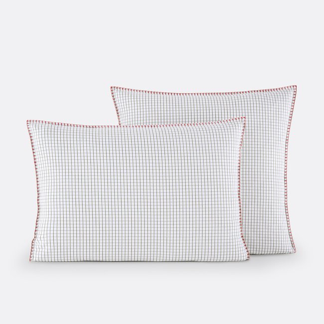 St Lary Checked 100% Cotton Flannel Pillowcase, ecru, LA REDOUTE INTERIEURS
