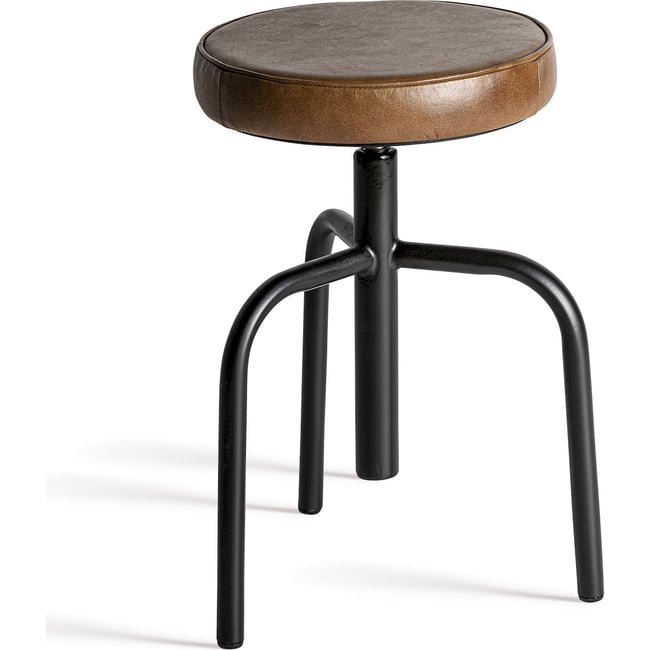 Tabouret haut vintage en fer et matière lisse Couleur noir et marron <span itemprop=
