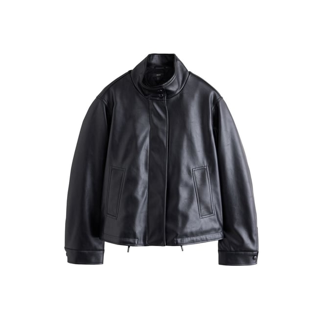 Veste en similicuir à col cheminée noir <span itemprop=