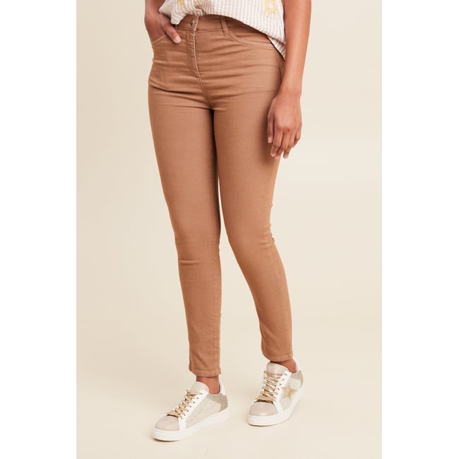 Pantalon léger taille haute 7/8ème marron <span itemprop=