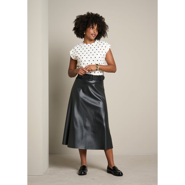 Jupe midi évasée effet cuir - LOLALIZA