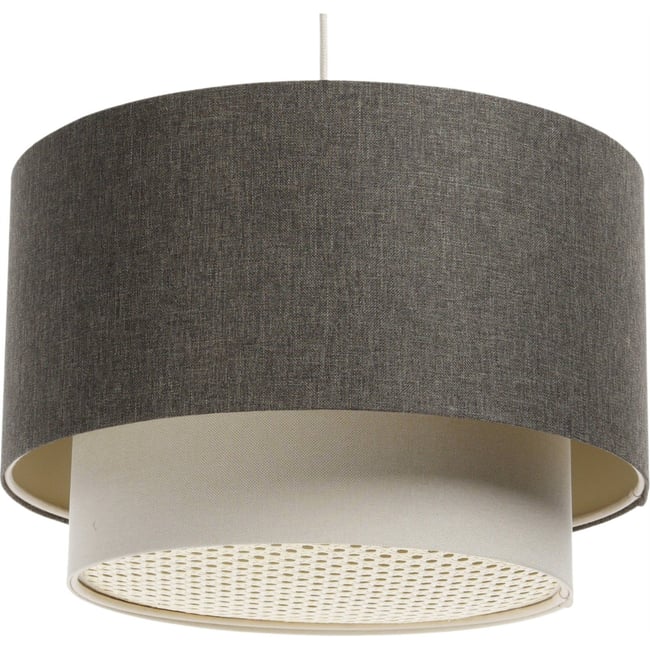 Suspension en tissu et rotin ronde Boho Elegant Couleur beige crème et rotin naturel <span itemprop=