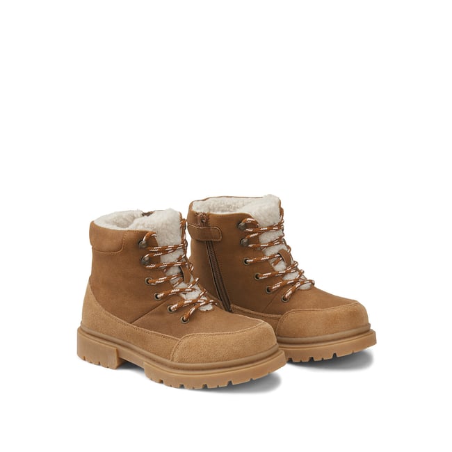 Bottines zippées et à lacets fourrées  camel <span itemprop=