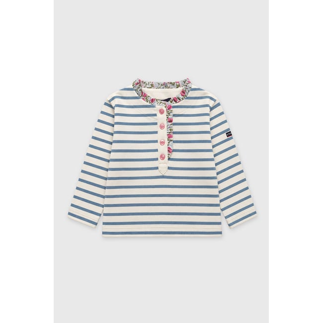 Marinière col Liberty Kids - coton épais nature/ bluefin <span itemprop=