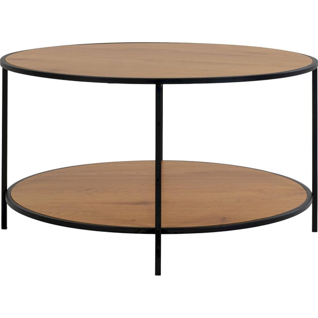 Table basse ronde effet chêne et métal Couleur effet chêne et noir <span itemprop=