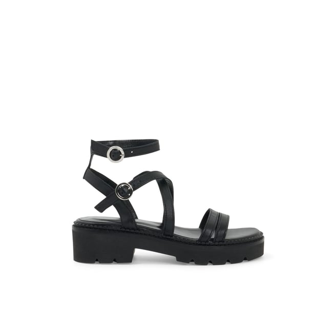 Sandale Plate en cuir INES noir <span itemprop=
