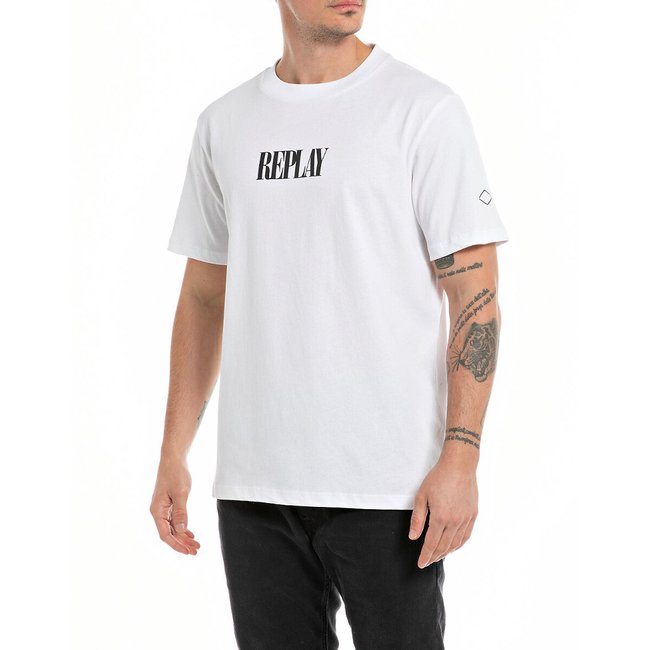 T-shirt direita, motivo à frente e atrás branco <span itemprop=