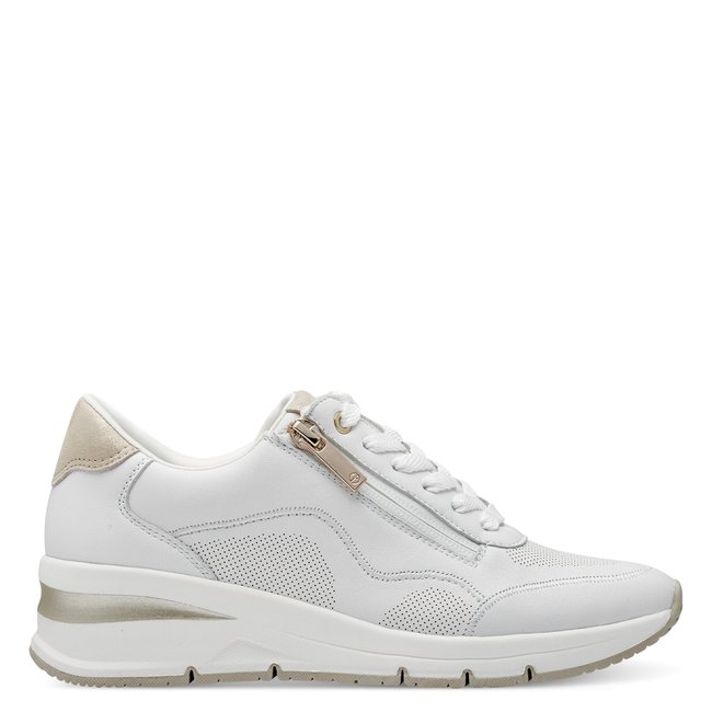 Baskets cuir compensées et zippées blanc <span itemprop=