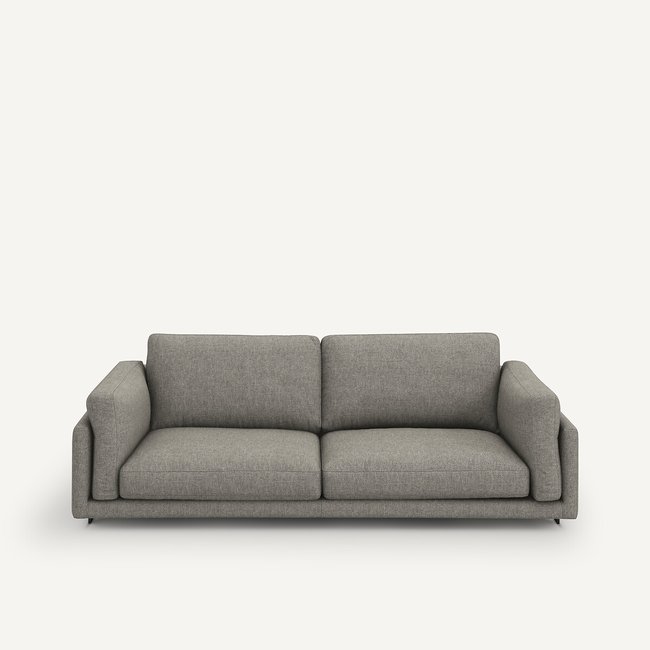 Sofá-cama texturizado, em viscose e linho, César cinza-granito trabalhado <span itemprop=