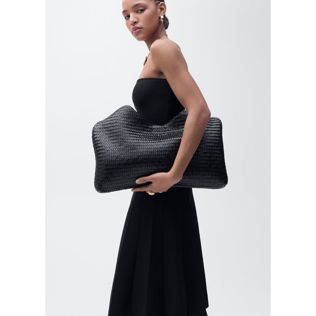 Robe maille évasée bustier noir <span itemprop=