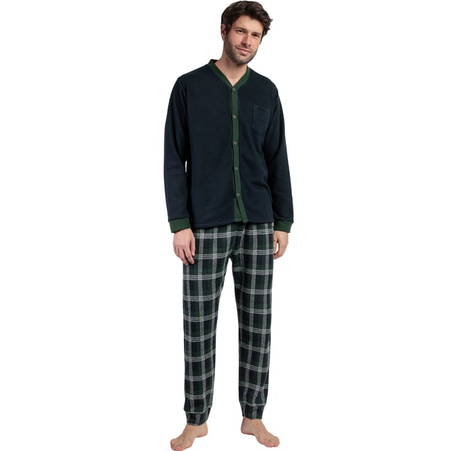 Pyjama pantalon chemise manches longues Smeraldo bleu marine <span itemprop=
