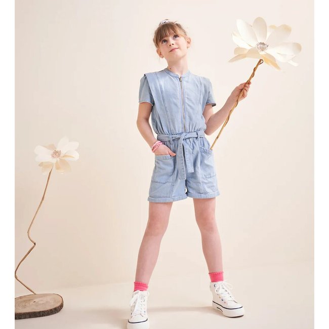 Combishort en denim bleu denim <span itemprop=