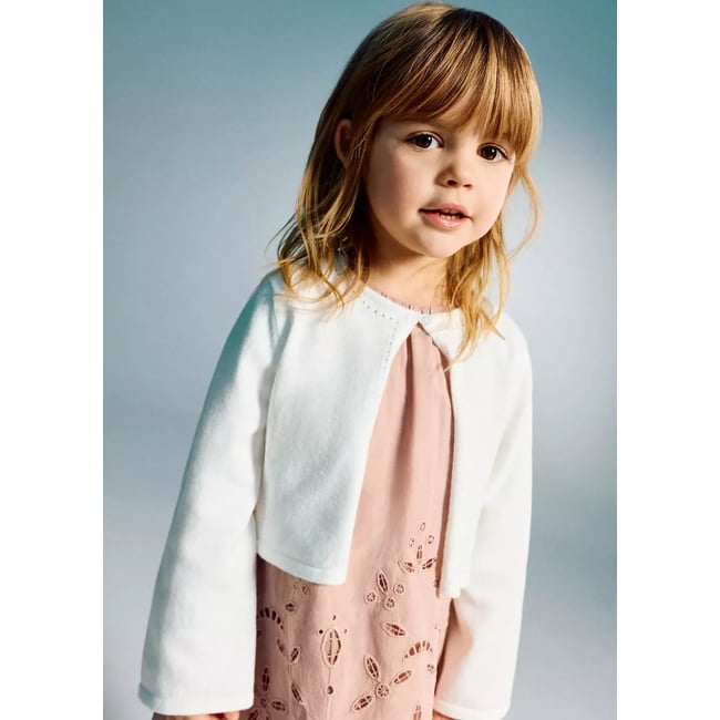 Cardigan maille détails ajourés blanc cassé <span itemprop=