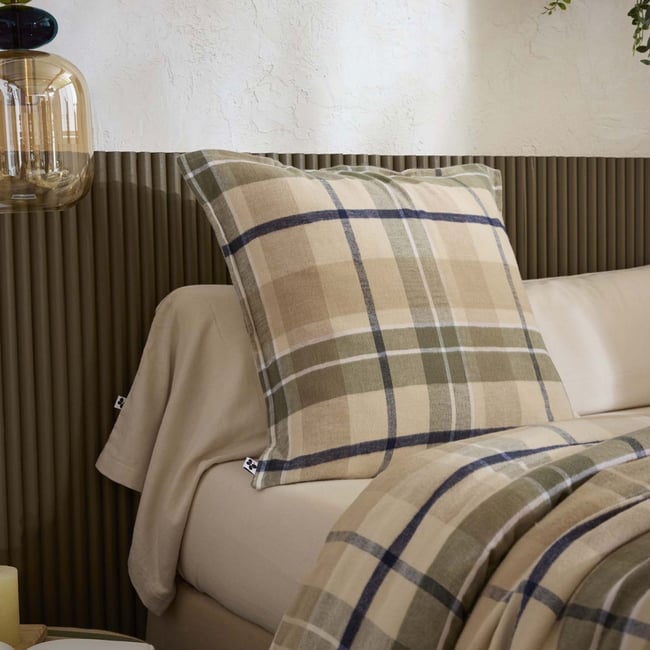 Taie d'oreiller flanelle tartan - ARCHIE beige <span itemprop=