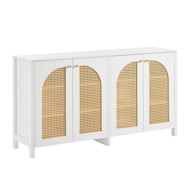 Armoire de rangement avec 4 portes et 6 couches et portes en rotin tressé, NOVAKB Armoire Couleur blanc <span itemprop=