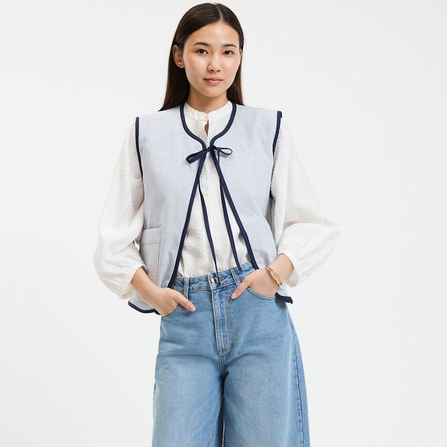 Veste sans manches en denim, réversible bleu brut <span itemprop=