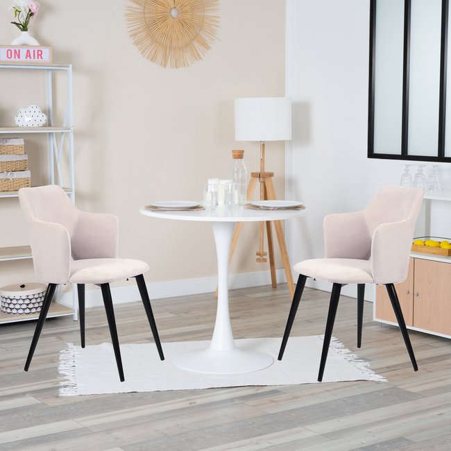 Ensemble de table à manger ronde avec 2 chaises, CLIFTWHITESET Couleur blanc et beige <span itemprop=
