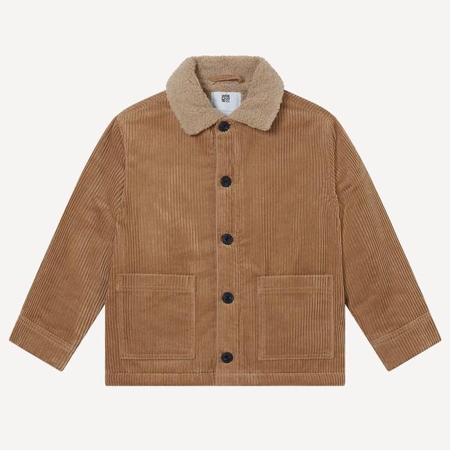 Veste worker en velours côtelé, col en imitation fourrure camel <span itemprop=