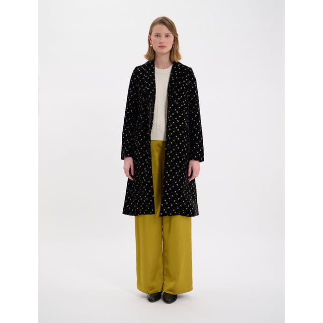 Manteau en velours lisse imprimé doré franck noir <span itemprop=