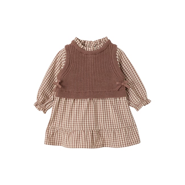Robe 2 en 1 manches longues chocolat <span itemprop=
