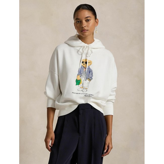 Sudadera con capucha con osito estampado blanco <span itemprop=