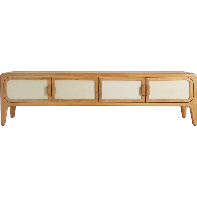 Meuble tv scandinave en manguier collection lattes Couleur bois brun et beige <span itemprop=