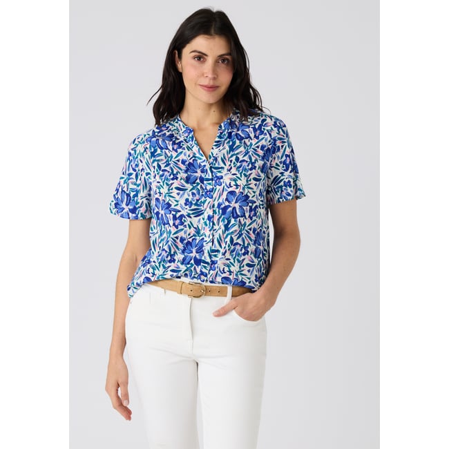 Blouse imprimée manches courtes Climatyl bleu fleuri <span itemprop=