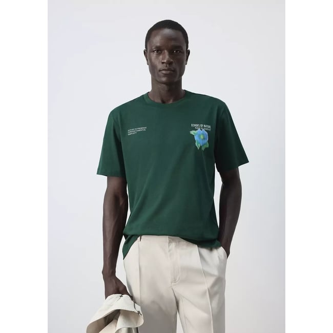 T-shirt 100 % coton imprimé vert billard <span itemprop=