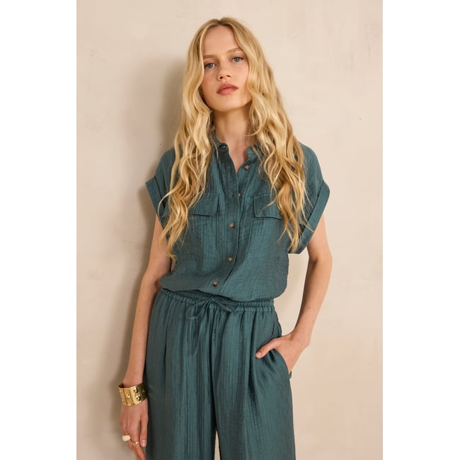 Blouse à manches courtes MALLORY petrole <span itemprop=