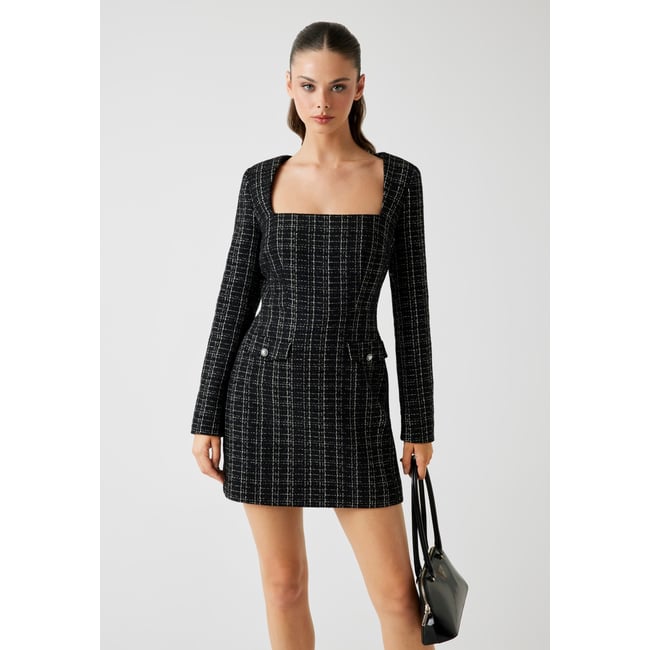 Mini Robe Tweed Bouclé noir <span itemprop=