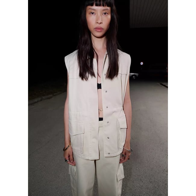 Gilet denim oversize écru <span itemprop=